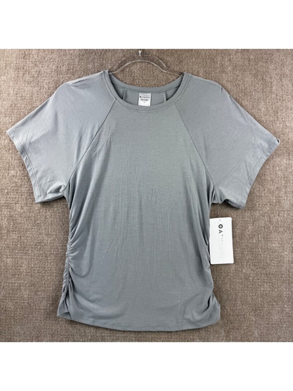 Athleta With Ease Cinch Short Sleeve Tee Womens M Gray Athleisure Clean Girl NWT